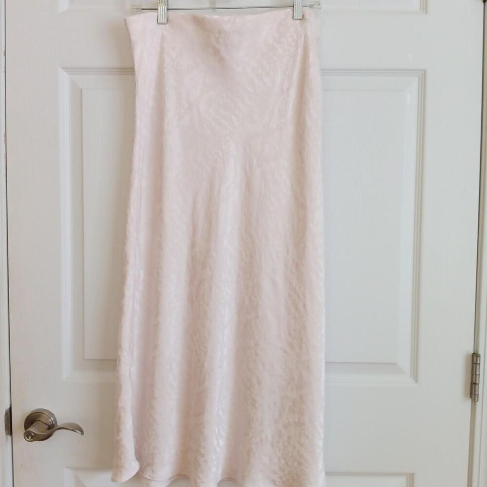 Express Cream Jacquard Floral Satin Midi Slip Skirt Large